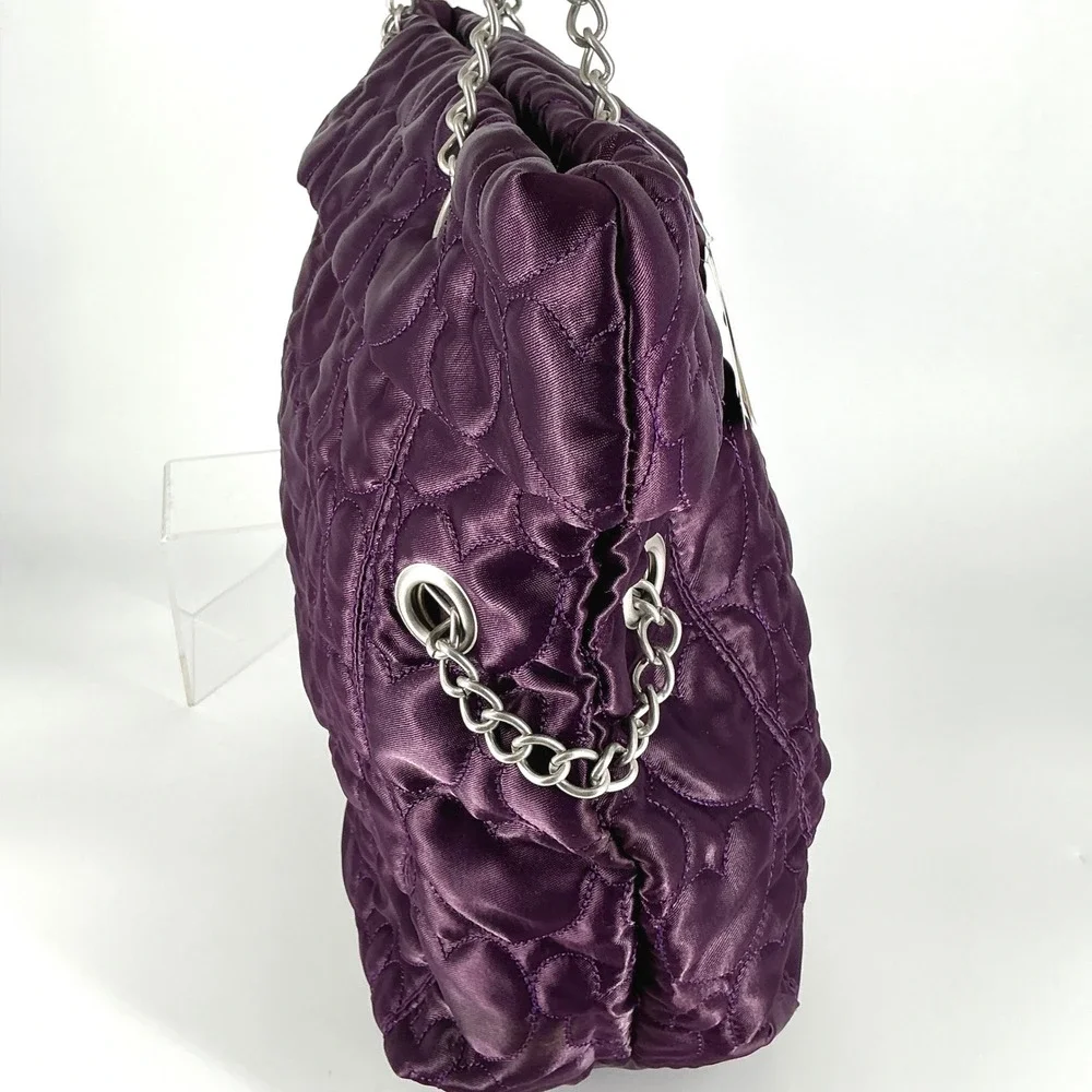 Disney Parks Purple Heart‎ Quilted Satin Shoulder Bag Silver Chain Strap NEW